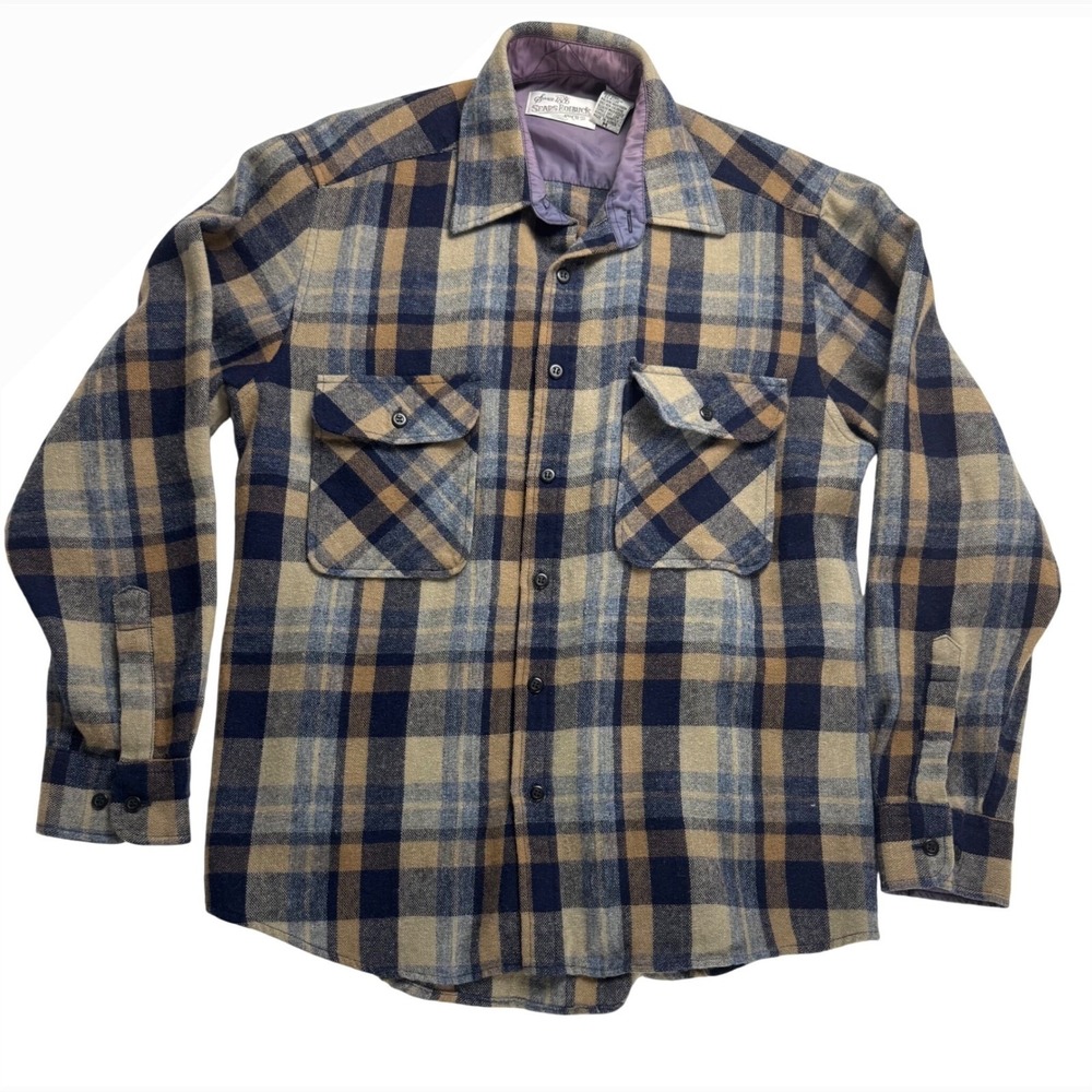 Vintage‎ Sears Roebuck and Co Plaid Flannel Shirt Mens Medium Wool Blend